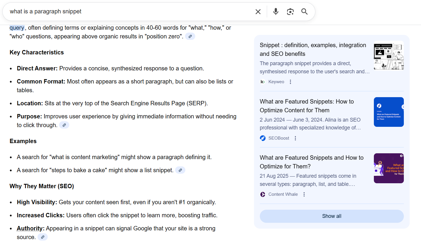 list section of a google ai overview