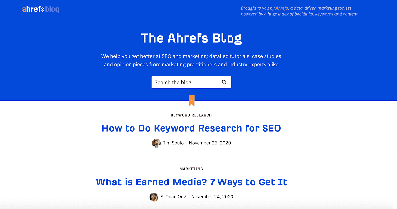 Ahrefs blog page