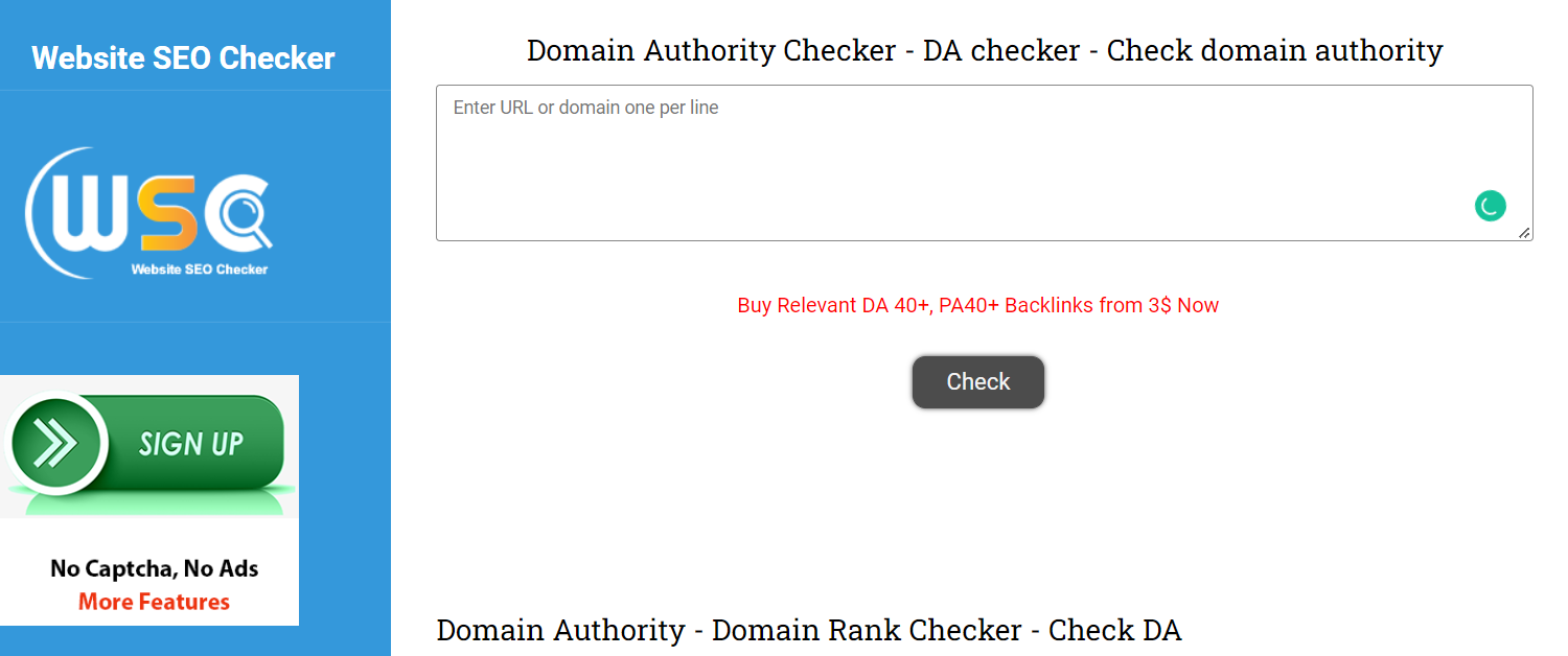 how to check da of website