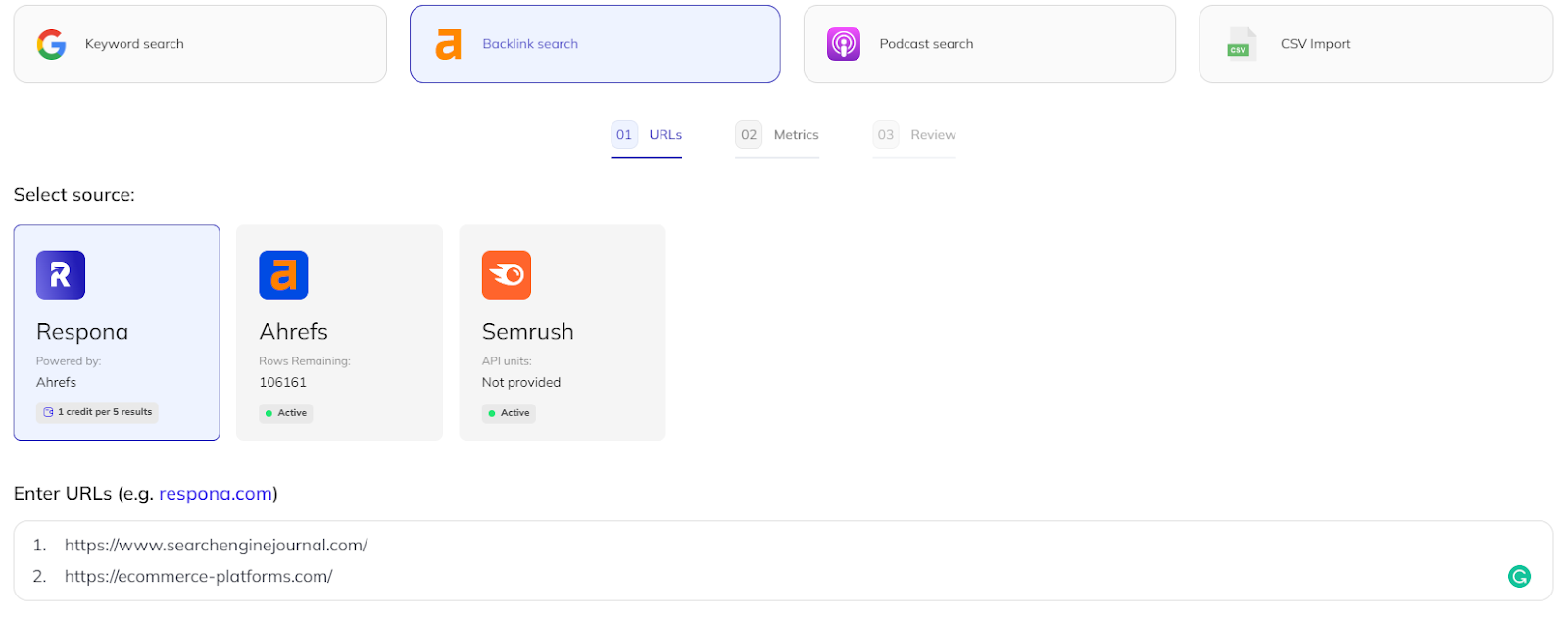 respona backlink search automation