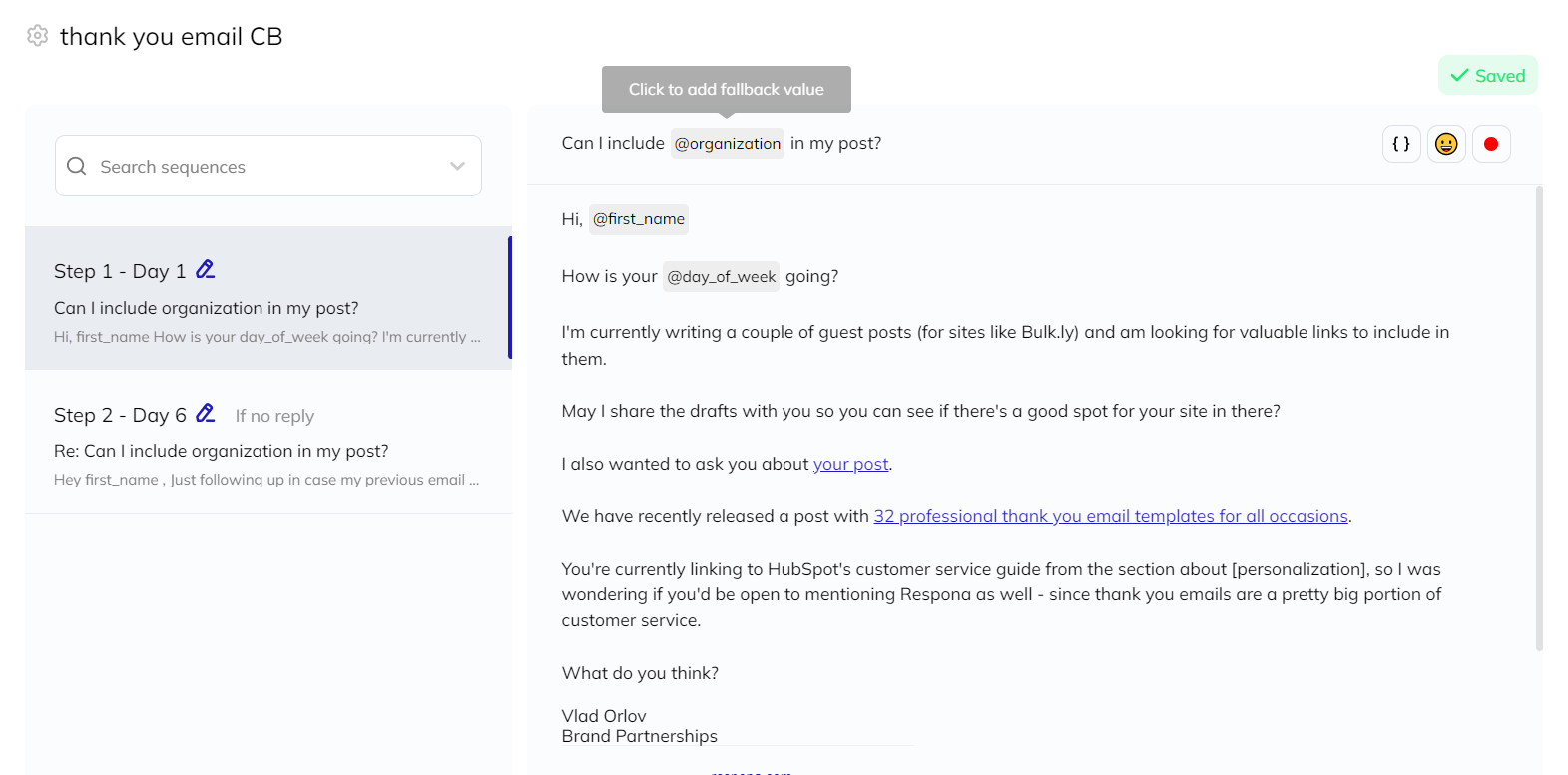 preparing your email sequence in respona