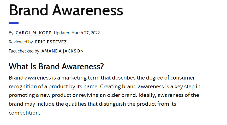 brand awareness definition