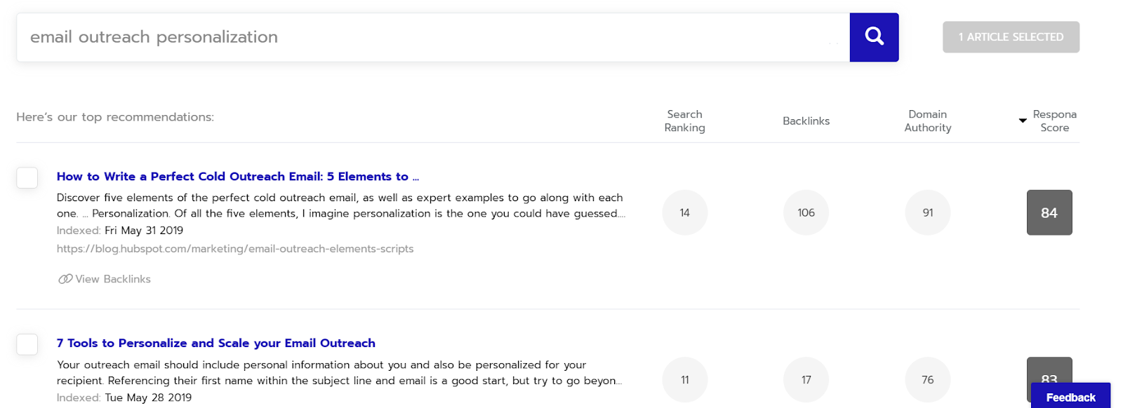 personalization search respona