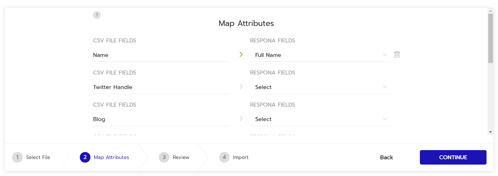 respona map attributes