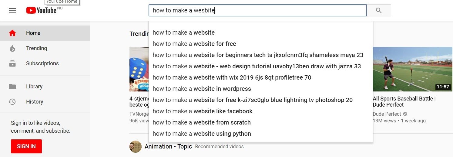 youtube auto complete